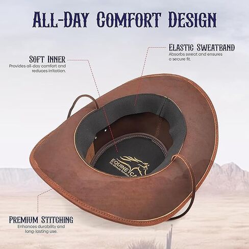 Equine Care Genuine Cowhide Cowboy Hat for Men & Women — Heritage Brown Leather Western Hat, Rustic Brown, Size XL (60-61 cm / 23¾-24⅛ in / 7½-7⅝) in Kuwait