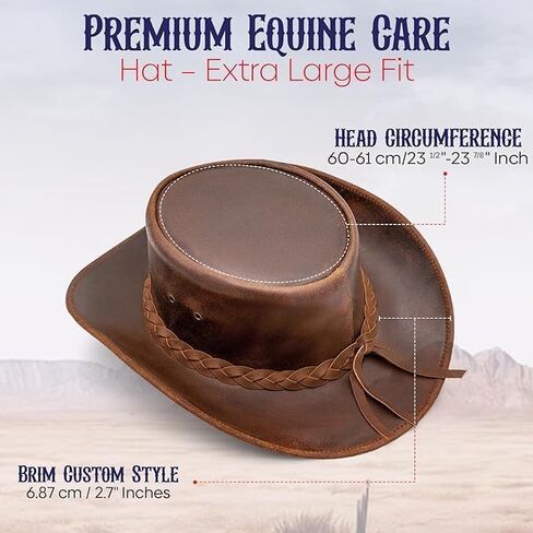 Equine Care Genuine Cowhide Cowboy Hat for Men & Women — Heritage Brown Leather Western Hat, Rustic Brown, Size XL (60-61 cm / 23¾-24⅛ in / 7½-7⅝) in Kuwait