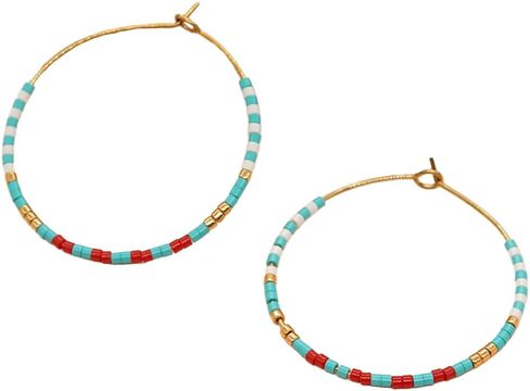 Handmade American Flag USA Christmas Colorful Beaded Large Gold Hoop Earrings for Women, Circle Hoops Cartilage Hypoallergenic Holiday Prom Jewelry Gift in Saudi Arabia