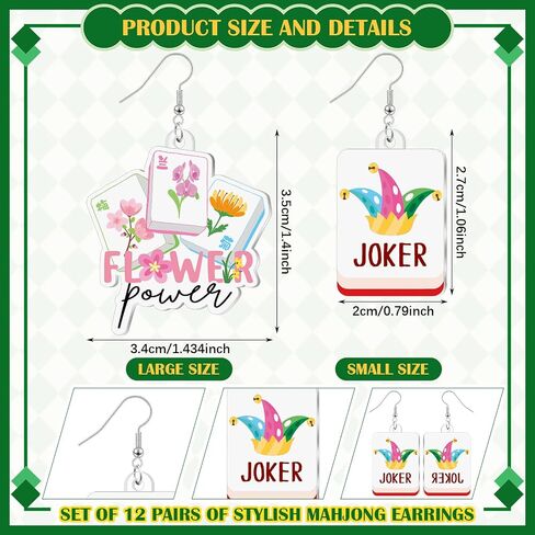 Nosiny 20 Pairs Mahjong Earrings, Funny Acrylic Chinese Mahjong Tile Dangle Earrings Creative Gamble Themed Jewelry Gift for Women Friendship Accessories in Kuwait
