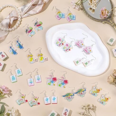 Nosiny 20 Pairs Mahjong Earrings, Funny Acrylic Chinese Mahjong Tile Dangle Earrings Creative Gamble Themed Jewelry Gift for Women Friendship Accessories in Kuwait