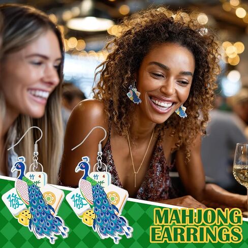 Nosiny 20 Pairs Mahjong Earrings, Funny Acrylic Chinese Mahjong Tile Dangle Earrings Creative Gamble Themed Jewelry Gift for Women Friendship Accessories in Kuwait
