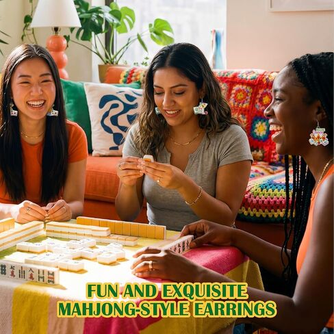 Nosiny 20 Pairs Mahjong Earrings, Funny Acrylic Chinese Mahjong Tile Dangle Earrings Creative Gamble Themed Jewelry Gift for Women Friendship Accessories in Kuwait