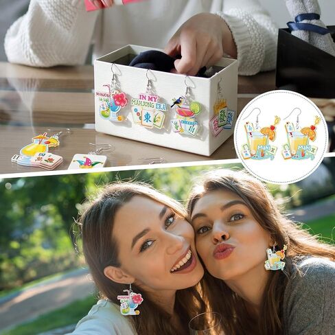 Nosiny 20 Pairs Mahjong Earrings, Funny Acrylic Chinese Mahjong Tile Dangle Earrings Creative Gamble Themed Jewelry Gift for Women Friendship Accessories in Kuwait