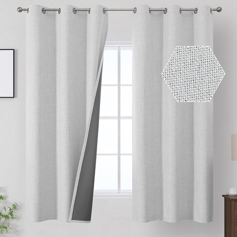 Estelar Textiler Greyish White 100% Blackout Curtains 63 Inches Long for Bedroom, Energy Saving Linen Textured Thermal Insulated Room Darkening Window Grommet Drapes for Living Room, 40Wx63L, 2 Panels in Saudi Arabia