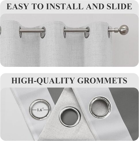 Estelar Textiler Greyish White 100% Blackout Curtains 63 Inches Long for Bedroom, Energy Saving Linen Textured Thermal Insulated Room Darkening Window Grommet Drapes for Living Room, 40Wx63L, 2 Panels in Saudi Arabia