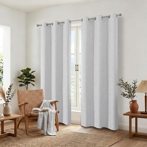 Estelar Textiler Greyish White 100% Blackout Curtains 63 Inches Long for Bedroom, Energy Saving Linen Textured Thermal Insulated Room Darkening Window Grommet Drapes for Living Room, 40Wx63L, 2 Panels in Saudi Arabia
