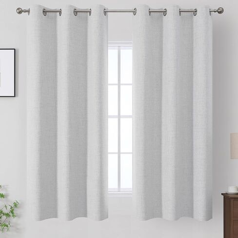 Estelar Textiler Greyish White 100% Blackout Curtains 63 Inches Long for Bedroom, Energy Saving Linen Textured Thermal Insulated Room Darkening Window Grommet Drapes for Living Room, 40Wx63L, 2 Panels in Saudi Arabia