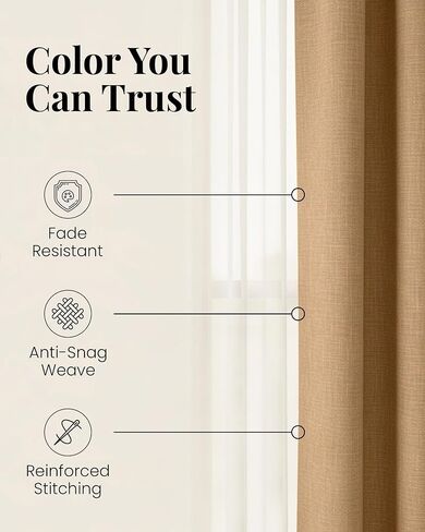 DECOLURE Linen Blackout Curtains - SunShield 90 Inches Long Black Out Curtains for Living Room and Bedroom Windows - Luxury Faux Linen, 2 Panels Set, Ultra Durable - 90 Length x 52 in (Beige) in Saudi Arabia