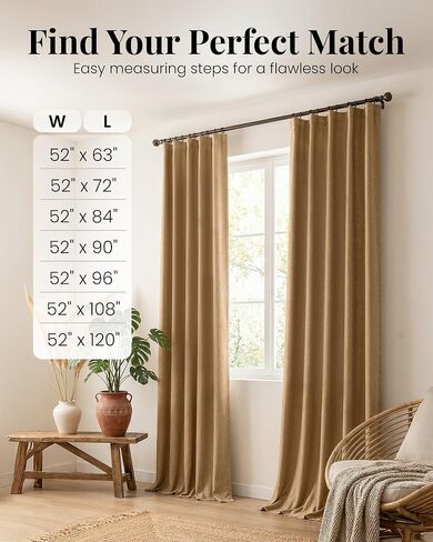 DECOLURE Linen Blackout Curtains - SunShield 90 Inches Long Black Out Curtains for Living Room and Bedroom Windows - Luxury Faux Linen, 2 Panels Set, Ultra Durable - 90 Length x 52 in (Beige) in Saudi Arabia