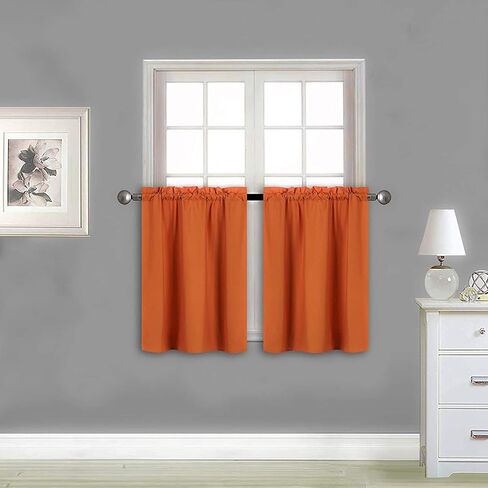 Home Collection 2 Panels 100% Blackout Curtain Set Solid Color with Rod Pocket Short Tier Drapes for Kitchen, Dinning Room, Bathroom, Bedroom,Living Room Window New (58" Wide X 23" Long, Orange) in Saudi Arabia