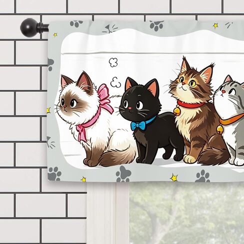 Cute Cat Kitchen Curtain Valance 54W x 18L Inch Pet Lovely Farmhouse Kitten Rod Pocket Short Cafe Small Window Treatment Drapes Decor in Kuwait