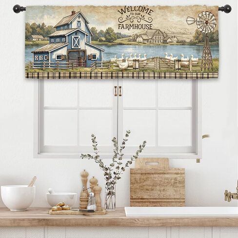 Cute Cat Kitchen Curtain Valance 54W x 18L Inch Pet Lovely Farmhouse Kitten Rod Pocket Short Cafe Small Window Treatment Drapes Decor in Kuwait