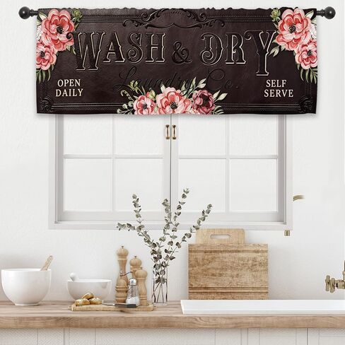 Cute Cat Kitchen Curtain Valance 54W x 18L Inch Pet Lovely Farmhouse Kitten Rod Pocket Short Cafe Small Window Treatment Drapes Decor in Kuwait