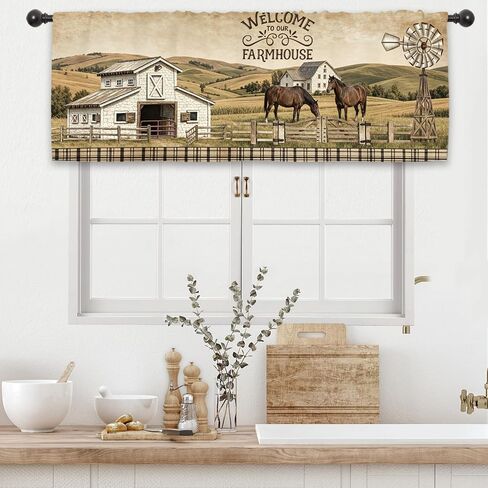 Cute Cat Kitchen Curtain Valance 54W x 18L Inch Pet Lovely Farmhouse Kitten Rod Pocket Short Cafe Small Window Treatment Drapes Decor in Kuwait
