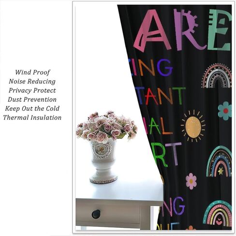 Cute Rainbow Curtain, Black Quotes Boho Rainbow Window Curtains for Kids Bedroom Nursery Classroom 42" W X 45" L(No Blackout) in Kuwait