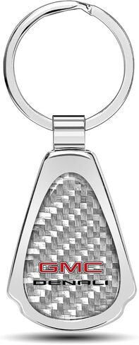 iPick Image for GMC Denali Real Silver Dome Carbon Fiber Chrome Metal Teardrop Key Chain - Official Licensed in Saudi Arabia