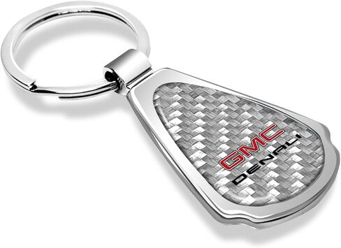 iPick Image for GMC Denali Real Silver Dome Carbon Fiber Chrome Metal Teardrop Key Chain - Official Licensed in Saudi Arabia