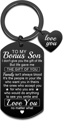 Bonus Son Gifts from Stepmom Stepdad Stepson Gifts from Stepmom To My Bonus Sons Keychain Stepson Gift for Wedding Day Adoption Gift for Adult Son Birthday Christmas Stocking Present Idea in Saudi Arabia