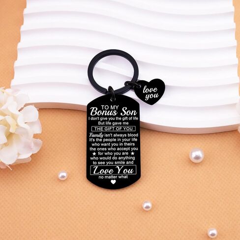 Bonus Son Gifts from Stepmom Stepdad Stepson Gifts from Stepmom To My Bonus Sons Keychain Stepson Gift for Wedding Day Adoption Gift for Adult Son Birthday Christmas Stocking Present Idea in Saudi Arabia