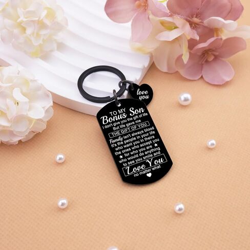 Bonus Son Gifts from Stepmom Stepdad Stepson Gifts from Stepmom To My Bonus Sons Keychain Stepson Gift for Wedding Day Adoption Gift for Adult Son Birthday Christmas Stocking Present Idea in Saudi Arabia