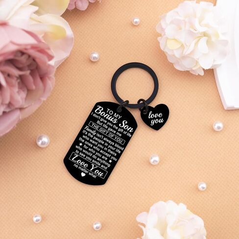 Bonus Son Gifts from Stepmom Stepdad Stepson Gifts from Stepmom To My Bonus Sons Keychain Stepson Gift for Wedding Day Adoption Gift for Adult Son Birthday Christmas Stocking Present Idea in Saudi Arabia