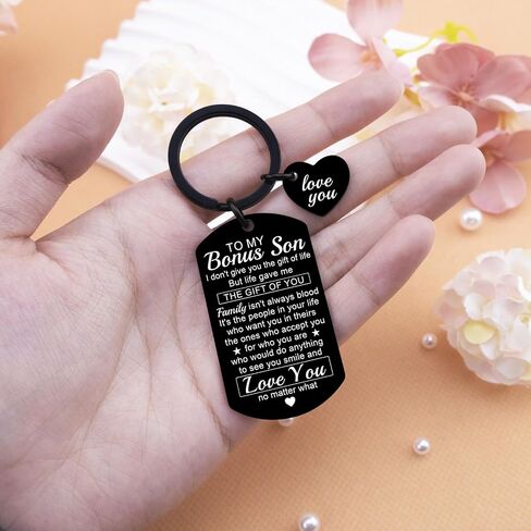 Bonus Son Gifts from Stepmom Stepdad Stepson Gifts from Stepmom To My Bonus Sons Keychain Stepson Gift for Wedding Day Adoption Gift for Adult Son Birthday Christmas Stocking Present Idea in Saudi Arabia