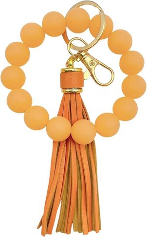 Glow in the Dark Bracelet Keychain for Women Beaded Bangle with Tassel Silicone Wristlet Wrist Key Chains Keyring in Saudi Arabia