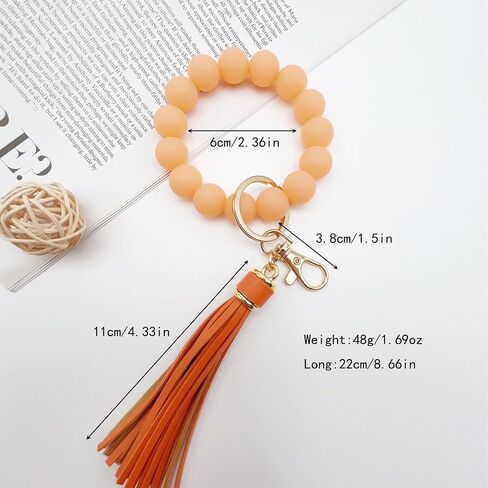 Glow in the Dark Bracelet Keychain for Women Beaded Bangle with Tassel Silicone Wristlet Wrist Key Chains Keyring in Saudi Arabia