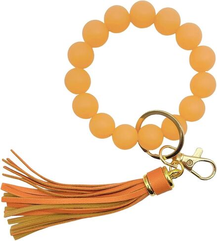 Glow in the Dark Bracelet Keychain for Women Beaded Bangle with Tassel Silicone Wristlet Wrist Key Chains Keyring in Saudi Arabia