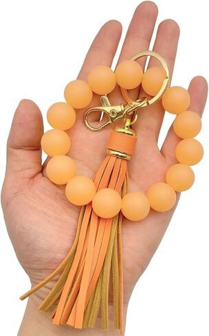 Glow in the Dark Bracelet Keychain for Women Beaded Bangle with Tassel Silicone Wristlet Wrist Key Chains Keyring in Saudi Arabia