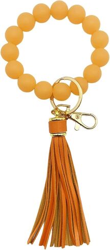 Glow in the Dark Bracelet Keychain for Women Beaded Bangle with Tassel Silicone Wristlet Wrist Key Chains Keyring in Saudi Arabia