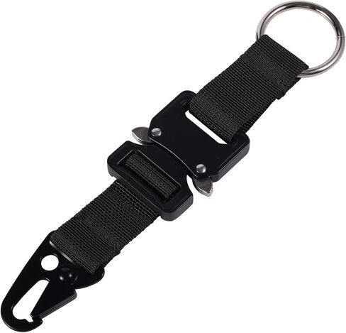 Tactical Keychain for Men, Quick Release Keychain Tactical Gear Clip with HK Clip and Steel Ring Nylon Webbing Military for Backpacking Camping Climbing (Black) in Kuwait