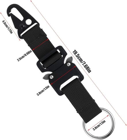 Tactical Keychain for Men, Quick Release Keychain Tactical Gear Clip with HK Clip and Steel Ring Nylon Webbing Military for Backpacking Camping Climbing (Black) in Kuwait