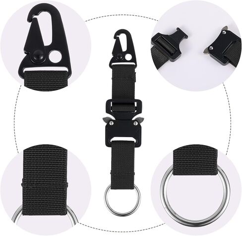 Tactical Keychain for Men, Quick Release Keychain Tactical Gear Clip with HK Clip and Steel Ring Nylon Webbing Military for Backpacking Camping Climbing (Black) in Kuwait