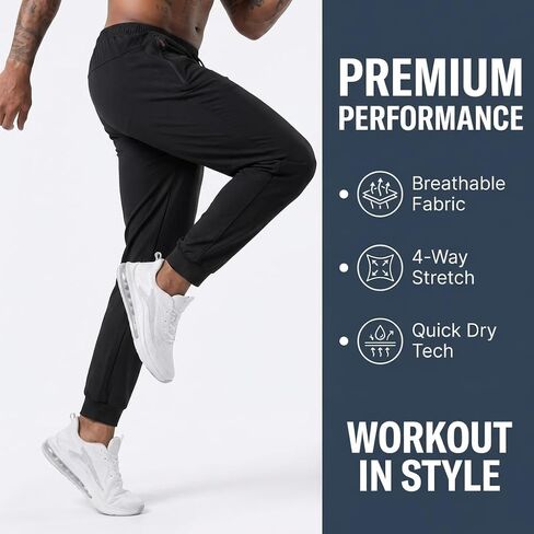 Men's Sweatpants with Zipper Pockets Athletic Track Pants Joggers for Workout Running Gym in Kuwait
