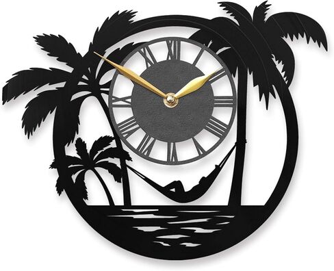 Beach Hammock Clock with LED Backlight - Tropical Coastal Wall Decor - Nautical Wall Clock with Color Changing Lights - Unique Beach Lovers, Black (with Backlight) in Saudi Arabia