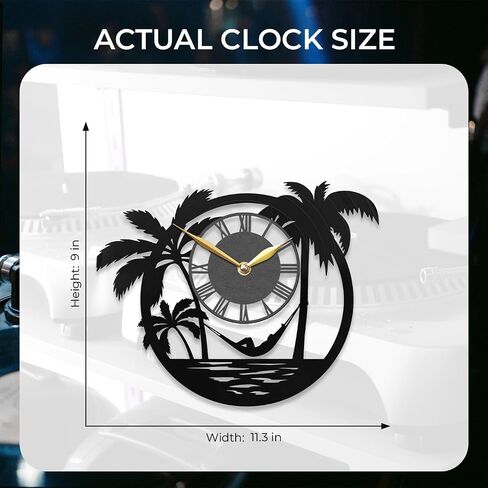 Beach Hammock Clock with LED Backlight - Tropical Coastal Wall Decor - Nautical Wall Clock with Color Changing Lights - Unique Beach Lovers, Black (with Backlight) in Saudi Arabia