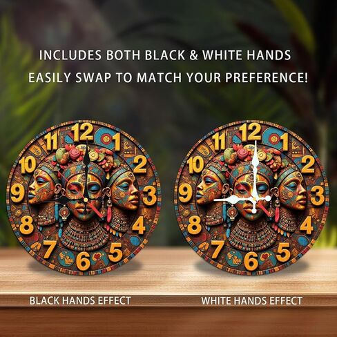 African Queen Wall Clock Tribal Mask Decor 10-Inch Wooden Wall Clock, Silent Movement, Battery Operated (AA Batteries Not Included), Artistic Home Decor, Perfect for Home Accents in Saudi Arabia