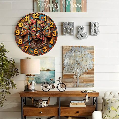 African Queen Wall Clock Tribal Mask Decor 10-Inch Wooden Wall Clock, Silent Movement, Battery Operated (AA Batteries Not Included), Artistic Home Decor, Perfect for Home Accents in Saudi Arabia