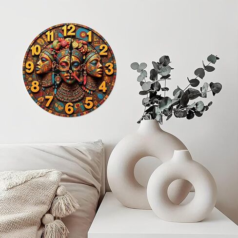 African Queen Wall Clock Tribal Mask Decor 10-Inch Wooden Wall Clock, Silent Movement, Battery Operated (AA Batteries Not Included), Artistic Home Decor, Perfect for Home Accents in Saudi Arabia