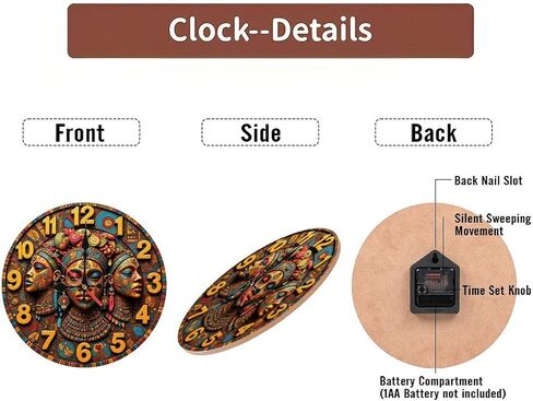 African Queen Wall Clock Tribal Mask Decor 10-Inch Wooden Wall Clock, Silent Movement, Battery Operated (AA Batteries Not Included), Artistic Home Decor, Perfect for Home Accents in Saudi Arabia