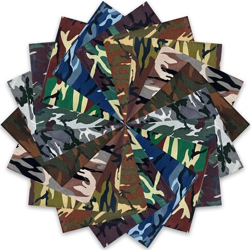 18 Pack Camo Bandanas Cotton Headwraps Wristband Sports Face Cover for Running Cycling Hiking, 22" × 22" in Saudi Arabia