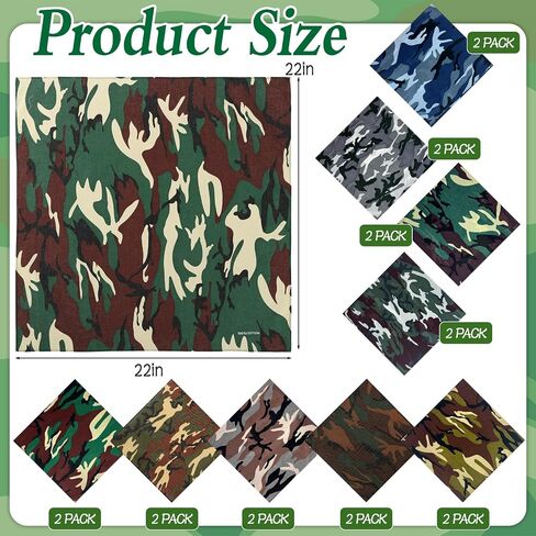 18 Pack Camo Bandanas Cotton Headwraps Wristband Sports Face Cover for Running Cycling Hiking, 22" × 22" in Saudi Arabia