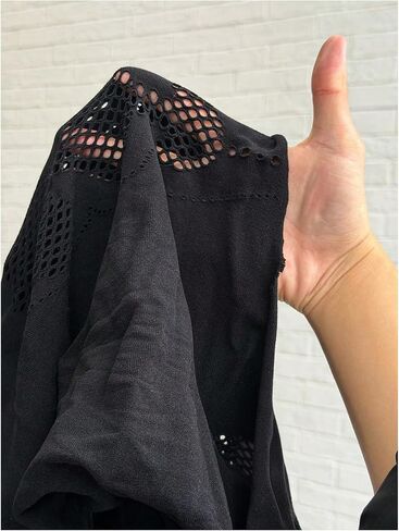 SHENHE Women's Fishnet Bodycon Mini Dress Scoop Neck Hollow Out Long Sleeve Y2k Sexy Mesh Dress in Kuwait