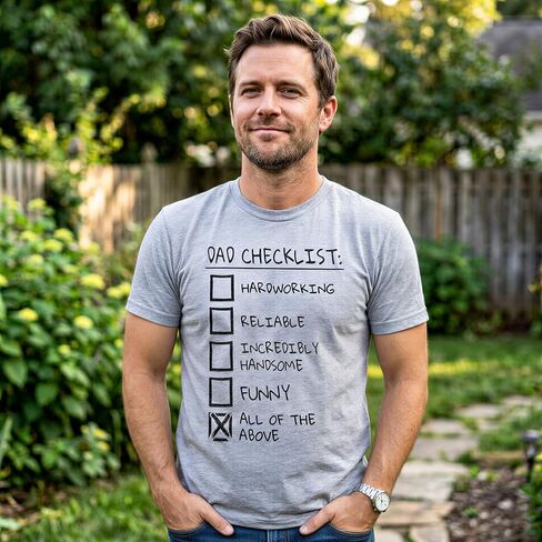 Mens Dad Checklist T Shirt Funny Fathers Day Tee Dad Gift Ideas | Funny T Shirts, Dad Joke Apparel for Men, Cool Short Sleeve, Soft Cotton Blend, Novelty Tees for Guys in Kuwait