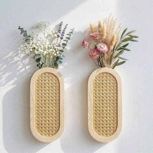 2 Pack Wooden Wall Vase Set, Modern Farmhouse Boho Hanging Planters for Dried Flowers Faux Plants, Wall Decor for Living Room,Bedroom, Bathroom, Entryway, Hallway with Mounting Hardware (Brown) in Saudi Arabia