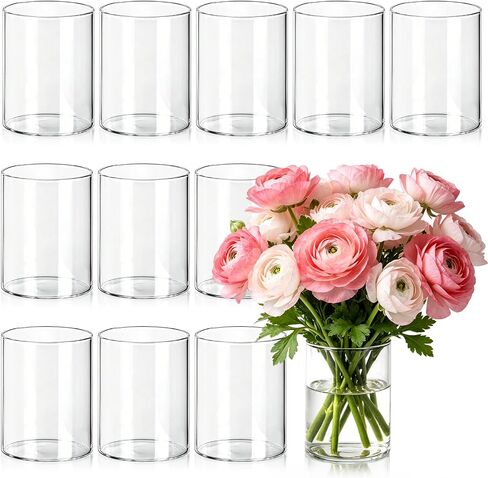 12 Pack Small Glass Cylinder Vases for Centerpieces, 4 Inch Clear Glass Flowers Vases in Bulk, Hurricane Floating Candle Holders Vase for Home Decor, Table Centerpiece and Dinners in Saudi Arabia