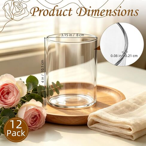 12 Pack Small Glass Cylinder Vases for Centerpieces, 4 Inch Clear Glass Flowers Vases in Bulk, Hurricane Floating Candle Holders Vase for Home Decor, Table Centerpiece and Dinners in Saudi Arabia