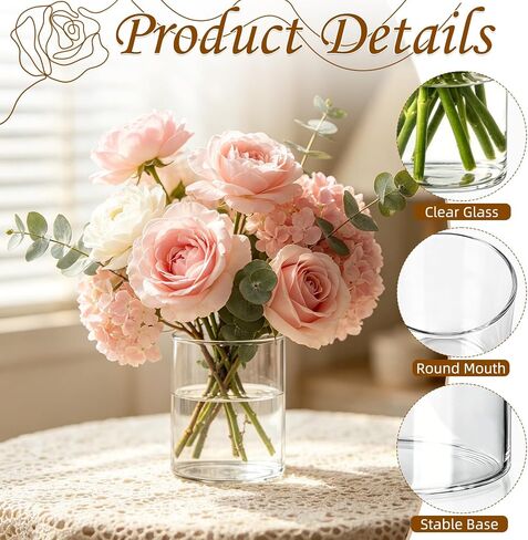 12 Pack Small Glass Cylinder Vases for Centerpieces, 4 Inch Clear Glass Flowers Vases in Bulk, Hurricane Floating Candle Holders Vase for Home Decor, Table Centerpiece and Dinners in Saudi Arabia